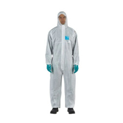 Combinezon antistatic, Ansell, cu gluga si fermoar, alb, marimea M