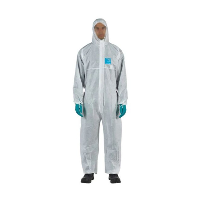 Combinezon antistatic, Ansell, cu gluga si fermoar, alb, marimea M