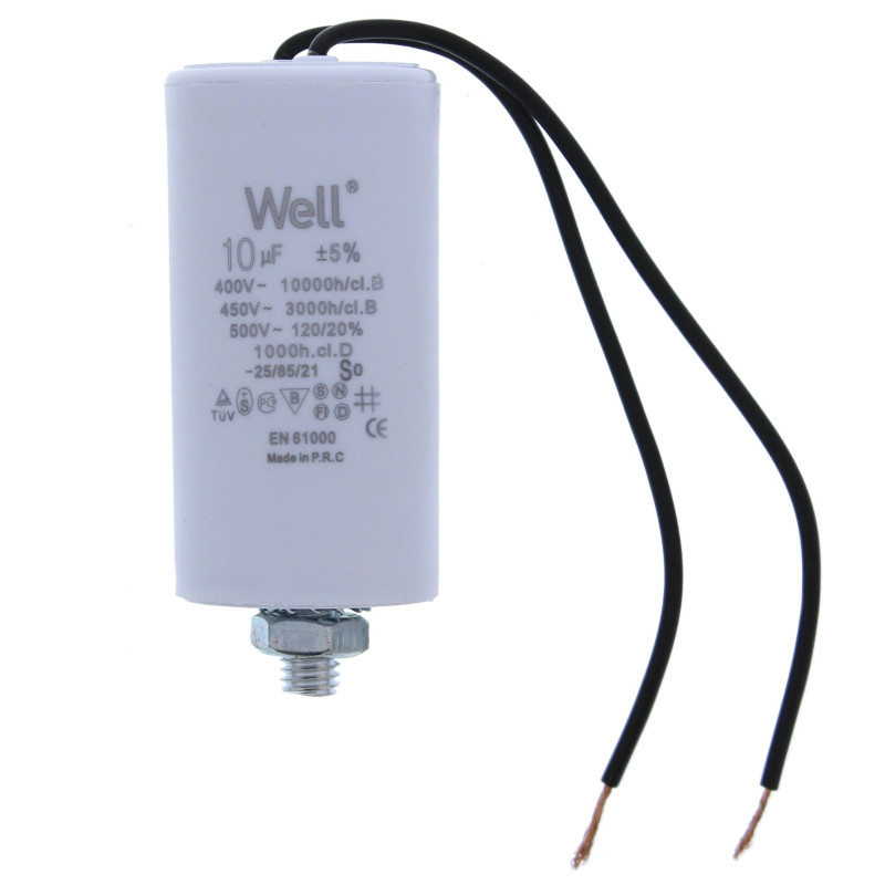 Condensator pentru motoare 400V, Well, 10 microfarazi, cu fir