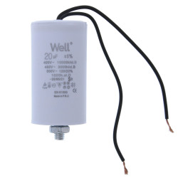 Condensator pentru motoare 400V, Well, 20 microfarazi, cu fir