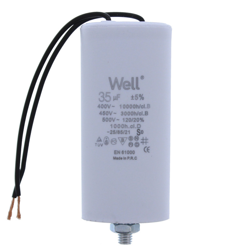 Condensator pentru motoare 400V, Well, 35 microfarazi, cu fir