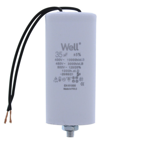 Condensator pentru motoare 400V, Well, 35 microfarazi, cu fir