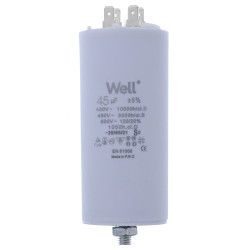 Condensator pentru motoare 400V, Well, 45 microfarazi, cu pin