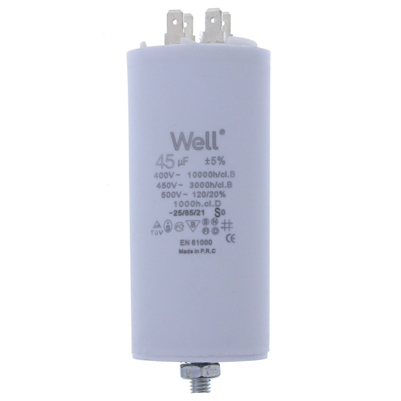 Condensator pentru motoare 400V, Well, 45 microfarazi, cu pin