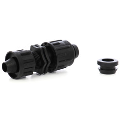 Conector pentru banda pentru irigatii prin picurare, cu capac, negru, polipropilena
