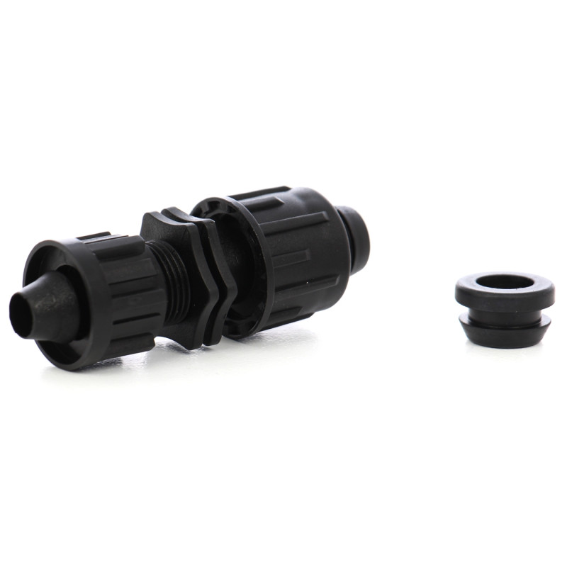 Conector pentru banda pentru irigatii prin picurare, cu capac, negru, polipropilena