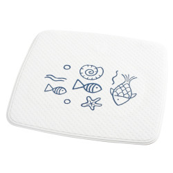 Covoras baie cu ventuze Neptun 64213, model cu pesti, alb / albastru, 54 x 54 cm