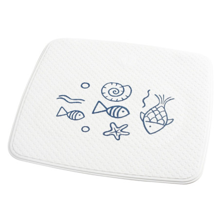 Covoras baie cu ventuze Neptun 64213, model cu pesti, alb / albastru, 54 x 54 cm