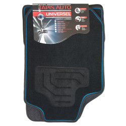 Covorase auto Custo Pol Twin, universale, mocheta, 65 x 45 / 33 x 45 cm, negru + albastru, set 4 bucati