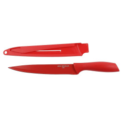 Cutit pentru feliat Icos JJ16093, maner plastic, rosu, lama 19 cm, cu teaca protectie