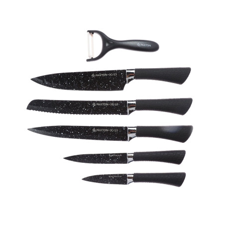 Cutite Paxton ER-0157 + ustensile bucatarie, inox, negru, set 6 bucati