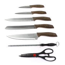 Cutite Paxton F008 + ustensile bucatarie, inox, maro + negru, set 8 bucati