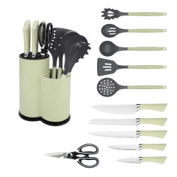 Cutite ZG-KS 01 + ustensile bucatarie, inox, verde, set 12 bucati
