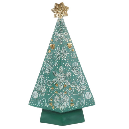Decoratiune Craciun, model bradut, verde + auriu + alb, 21.7 x 8.8 x 38.2 cm, AK03X24070