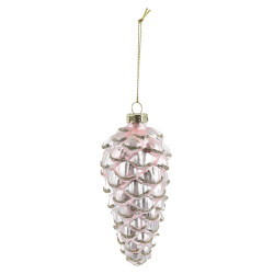 Decoratiune Craciun, tip con, roz, sticla, 12.8 cm, 66780016