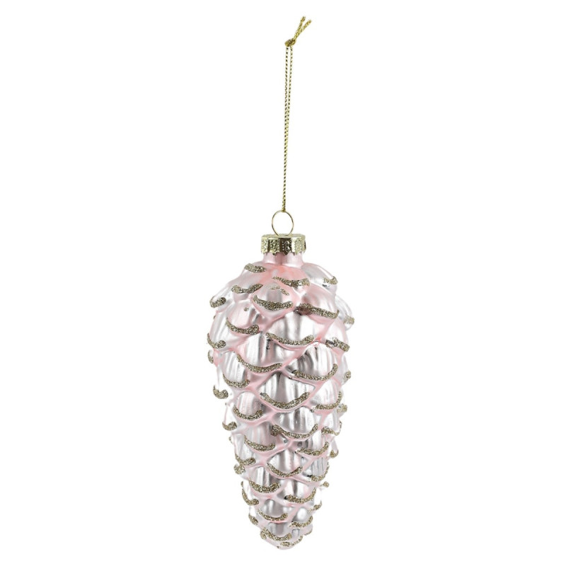 Decoratiune Craciun, tip con, roz, sticla, 12.8 cm, 66780016