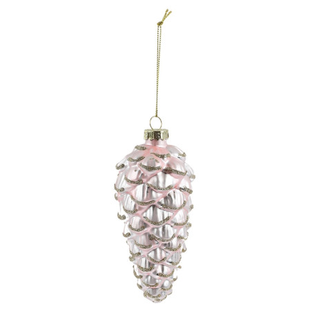 Decoratiune Craciun, tip con, roz, sticla, 12.8 cm, 66780016