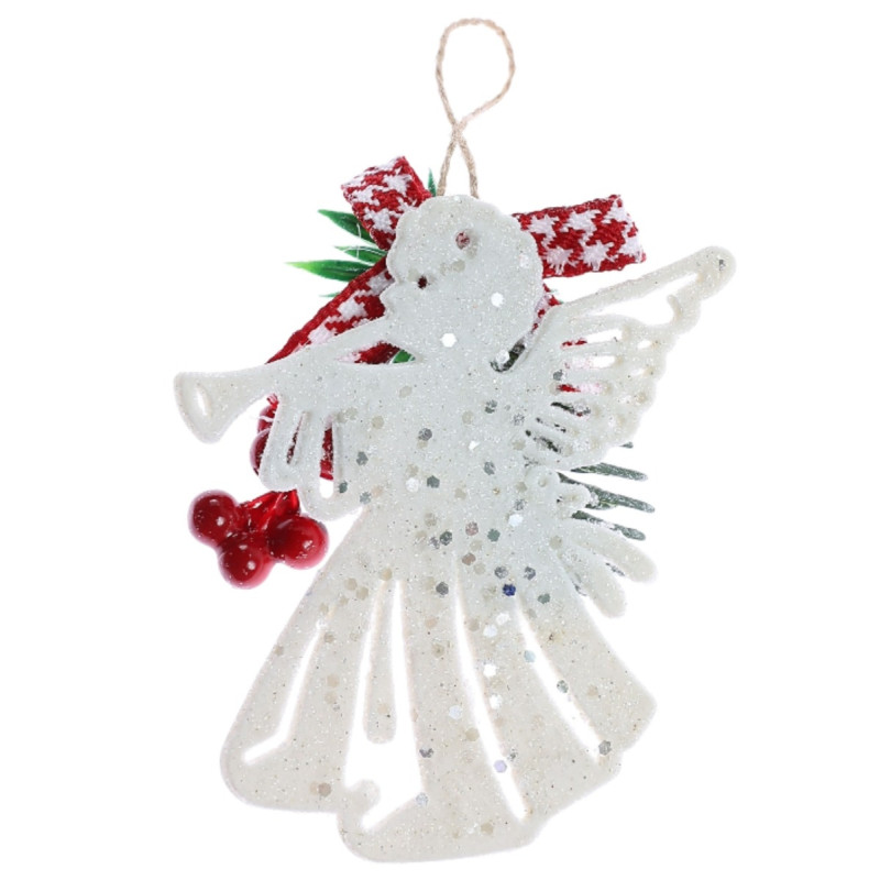 Decoratiune Craciun, tip ingeras, plastic + spuma, alb + verde + rosu, 9.5 x 11 cm,  SY23YKL-WYM-0014