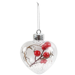 Decoratiune Craciun, tip inima, alb + rosu, plastic, 11 cm, SYDD-0321