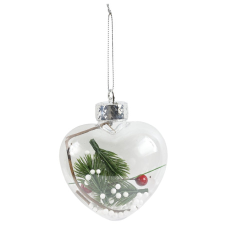 Decoratiune Craciun, tip inima, alb + rosu + verde, plastic, 11 cm, SYDD-0318
