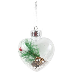 Decoratiune Craciun, tip inima, alb + rosu + verde, plastic, 11 cm, SYDD-0325