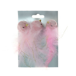 Decoratiune Craciun, tip pasare, roz, 13 cm, set 3 bucati, SYWWTSB-662185