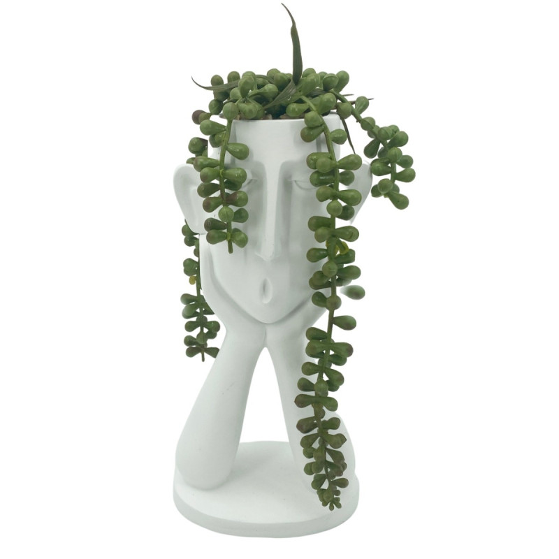 Decoratiune cu planta artificiala, AK3323056, polirasina + piatra, alb, 12.5 x 8.5 x 27 cm