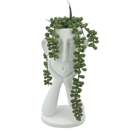 Decoratiune cu planta artificiala, AK3323056, polirasina + piatra, alb, 12.5 x 8.5 x 27 cm