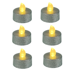 Decoratiune lumanare Hoff, LED, lumina calda, H 3 cm, alimentare baterii, argintie, set 6 bucati