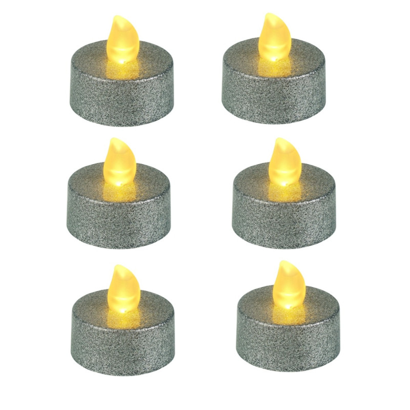 Decoratiune lumanare Hoff, LED, lumina calda, H 3 cm, alimentare baterii, argintie, set 6 bucati