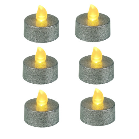 Decoratiune lumanare Hoff, LED, lumina calda, H 3 cm, alimentare baterii, argintie, set 6 bucati