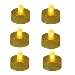 Decoratiune lumanare Hoff, LED, lumina calda, H 3 cm, alimentare baterii, aurie, set 6 bucati