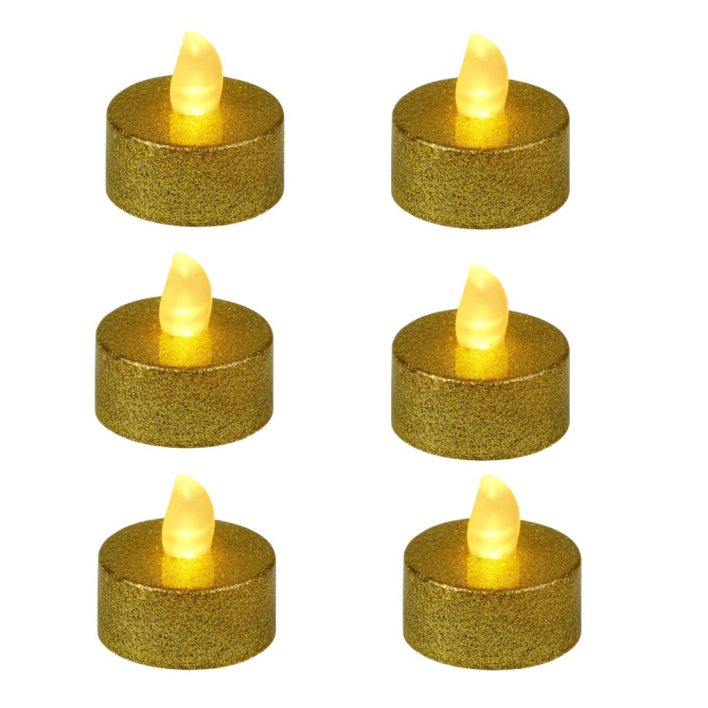 Decoratiune lumanare Hoff, LED, lumina calda, H 3 cm, alimentare baterii, aurie, set 6 bucati