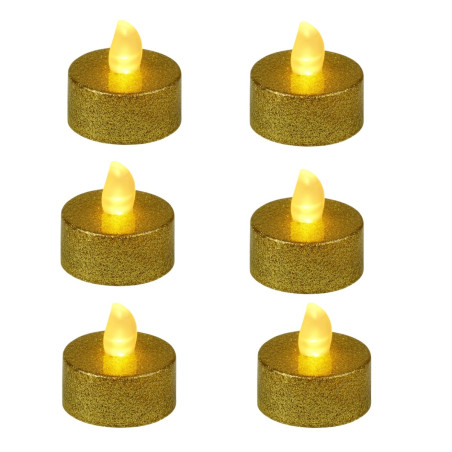 Decoratiune lumanare Hoff, LED, lumina calda, H 3 cm, alimentare baterii, aurie, set 6 bucati