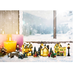Decoratiune mini sat Hoff, 5 LED-uri, lumina calda, alimentare baterii