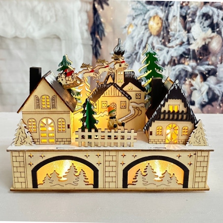 Decoratiune oras de Craciun Hoff, 10 LED-uri, lumina calda, H 18.5 cm, alimentare baterii