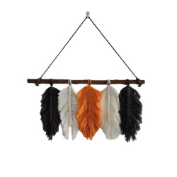 Decoratiune perete stil macrame, 0052FD, sfoara bumbac, alb+ negru + portocaliu, 20 x 50 cm