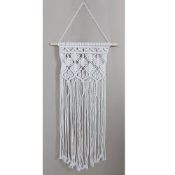 Decoratiune perete stil macrame, 006FD, sfoara bumbac, alb, 35 x 70 cm