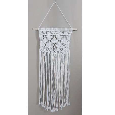 Decoratiune perete stil macrame, 006FD, sfoara bumbac, alb, 35 x 70 cm