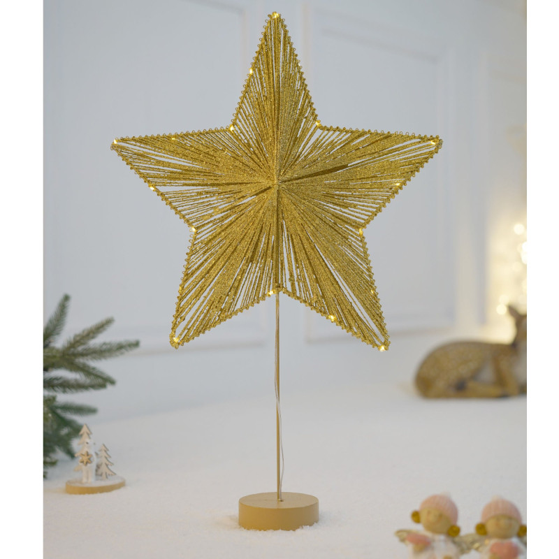 Decoratiune stea Hoff, 20 micro LED-uri, H 58 cm, lumina calda, alimentare baterii
