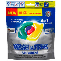 Detergent de rufe, capsule, Wash & Free 4 in 1 Universal, 17 spalari
