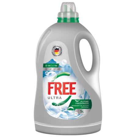 Detergent de rufe, lichid, Ultra Free, alpin, 5 L, 125 de spalari