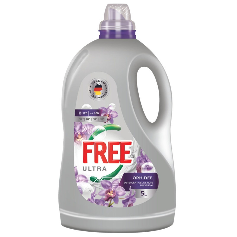 Detergent de rufe, lichid, Ultra Free, orhidee, 5 L, 125 de spalari