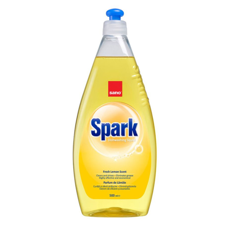 Detergent lichid pentru vase Sano Spark, parfum lamaie, 500 ml