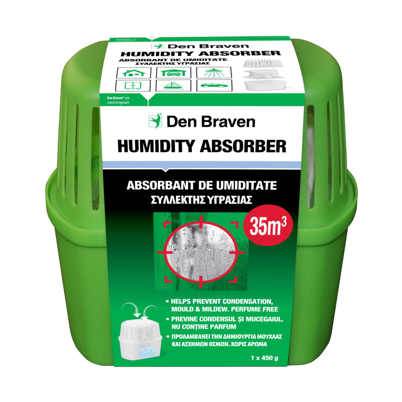 Dezumidificator camera, fara parfum, absorbant umiditate Den Braven Clasic, interior, 450 g, suprafata dezumidificare 35 mp