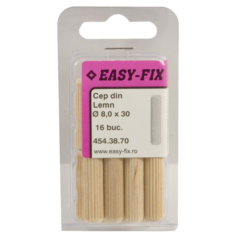 Diblu din lemn, Easy - Fix 454.38.70, 8 x 30 mm, set 16 bucati Diblu din lemn, Easy - Fix 454.38.70, 8 x 30 mm, set 16 bucati