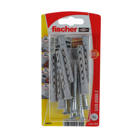 Diblu universal din nylon, cu surub, PZ3, Fischer SXR, 8 x 60 mm, set 6 bucati