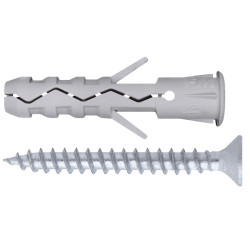 Diblu universal din nylon, Friulsider TUVT, 8 x 40 mm, cu surub, 5 x 50 mm, cap inecat, set 10 bucati