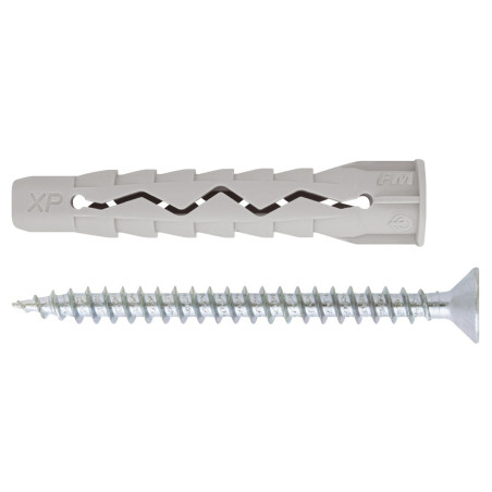 Diblu universal din nylon, Friulsider XP, 6 x 33 mm, cu surub, cap inecat, 4.5 x 45 mm, 15 bucati