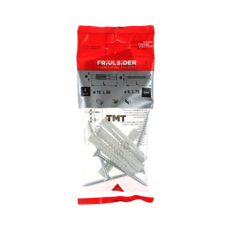 Diblu universal din polipropilena, cu surub cu cap inecat, Friulsider TMT, 10 x 66 mm, set 4 bucati